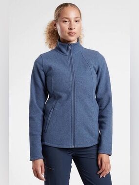 Athleta Stroll Fleece Full Zip Jacket Semi Fitted Zip Pockets L Heather Blue